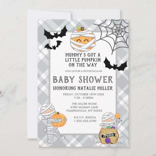 Halloween Mummy Baby Shower Einladung (Vorderseite)