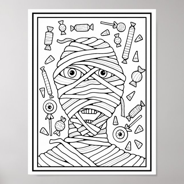 Halloween Mummy Candy Coloring Page Art Poster (Vorne)