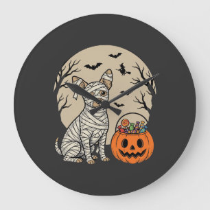 Halloween-Mummy-Hund und Kürbis-Süßigkeiten Große Wanduhr