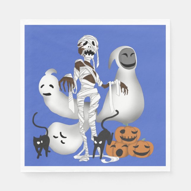 Halloween Mummy mit Kitty Cats und Geist Serviette (Vorderseite)