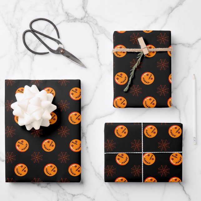 Halloween Mummy Pumpkin Spider Webs Geschenkpapier Set (Vorderseite)
