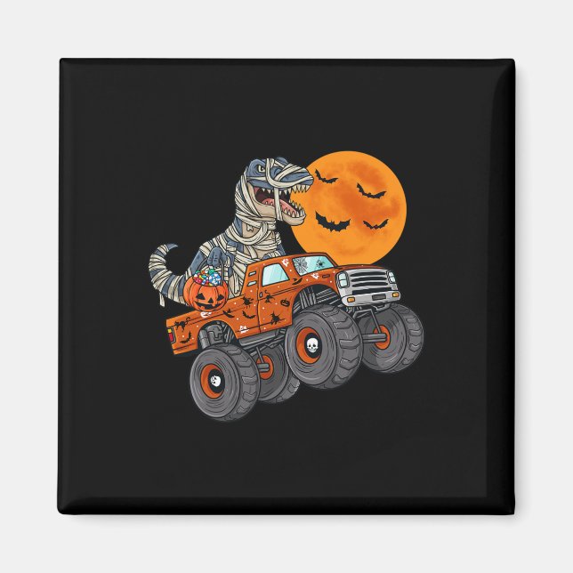 Halloween Mummy T Rex Monster Truck Boys Kids Tee Magnet (Vorne)