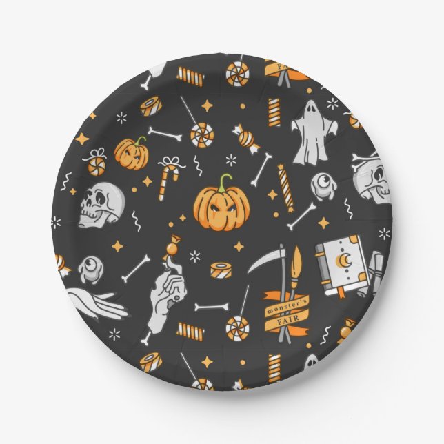 Halloween Muster 2 Pappteller (Vorderseite)