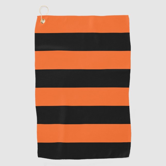 Halloween-Muster aus Orange und Schwarz Streifen Golfhandtuch (Vorderseite)