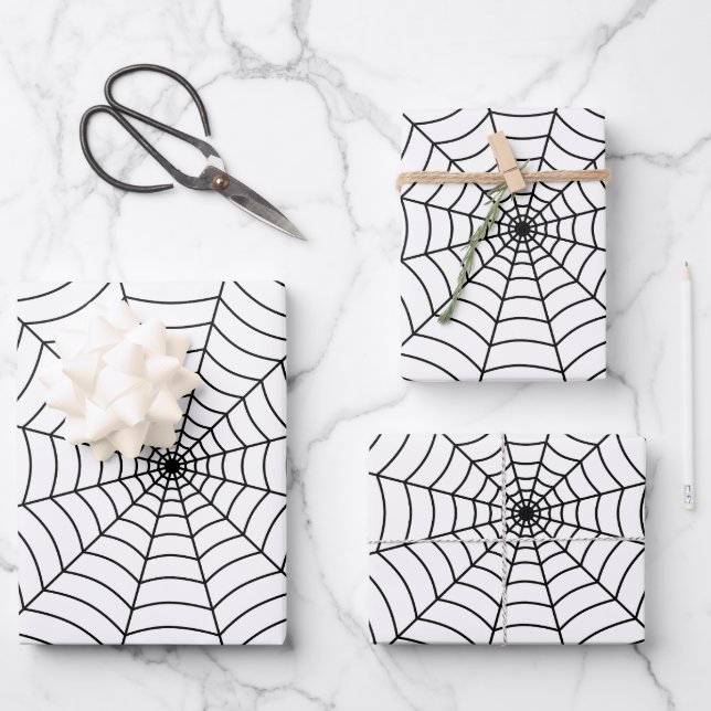 Halloween-Muster aus Schwarz und Weiß Geschenkpapier Set (Vorderseite)
