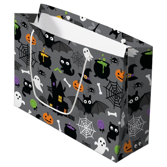 Halloween-Muster Große Geschenktüte (Vorderseite Schrägansicht)