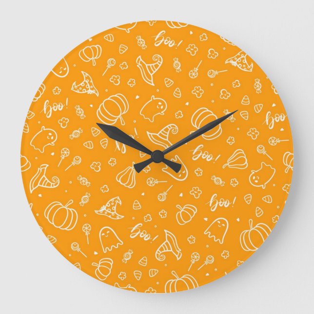Halloween-Muster Große Wanduhr (Vorderseite)