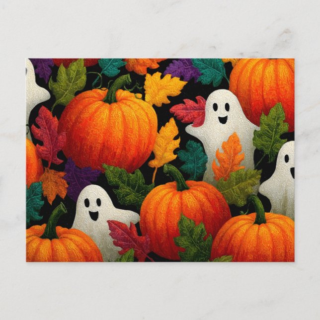 Halloween Muster Hintergrund mit Orange Pumpkins Postkarte (Vorderseite)