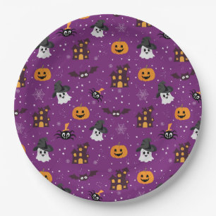 Halloween-Muster lila Pappteller