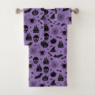 Halloween-Muster lila und schwarz Badhandtuch Set