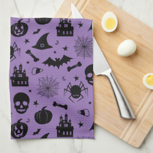 Halloween-Muster lila und schwarz Geschirrtuch
