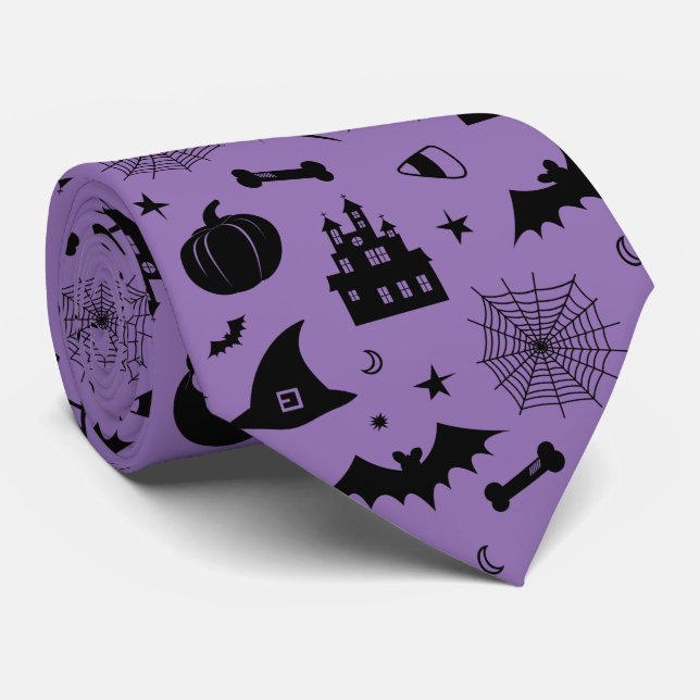 Halloween-Muster lila und schwarz Krawatte (Gerollt)