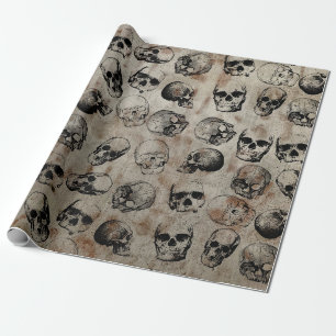 Halloween-Muster mit gealterten Totenköpfen Geschenkpapier