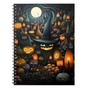 Halloween-Muster mit Hexenhut und Coolen Kürbiskin Notizblock