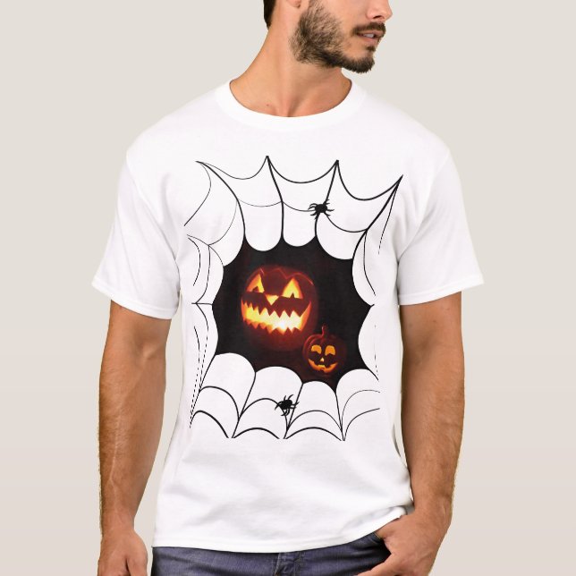 Halloween Muster mit Kürbis und Spinnen T-Shirt (Vorderseite)