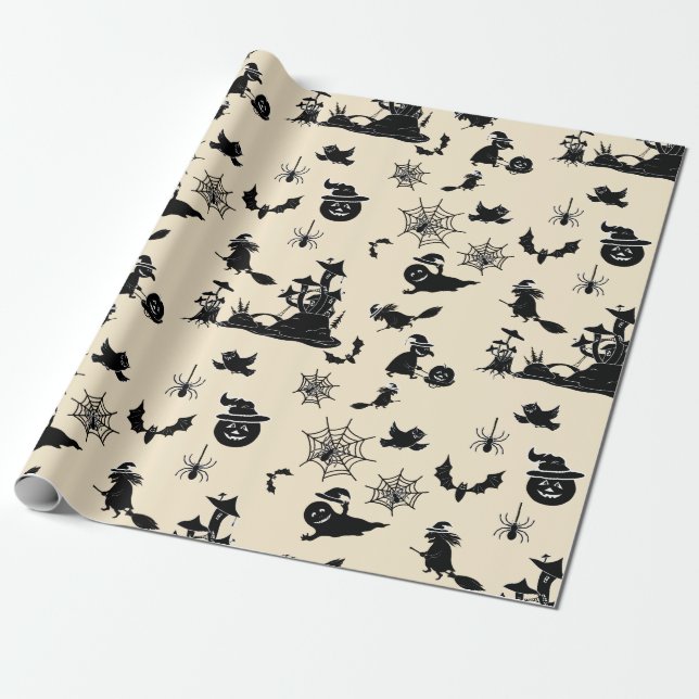 Halloween-Muster mit Kürbisschlägerhexen Geschenkpapier (Ungerollt)