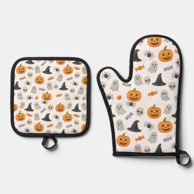 Halloween-Muster Ofenhandschuh & Topflappen-Set (Vorderseite)