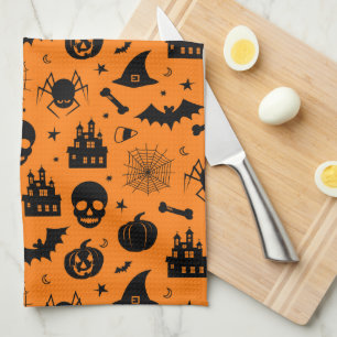 Halloween-Muster orange und schwarz Geschirrtuch