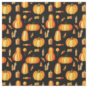 Halloween Muster, Orangenpumpen, Candy & Candle Stoff