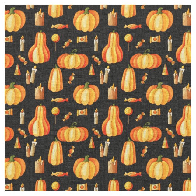 Halloween Muster, Orangenpumpen, Candy & Candle Stoff (Nahaufnahme)
