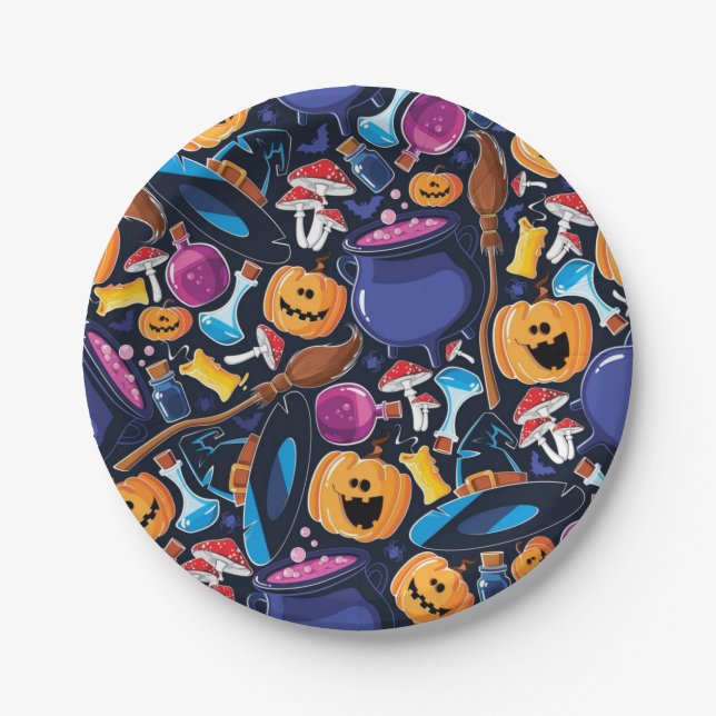 Halloween-Muster Pappteller (Vorderseite)