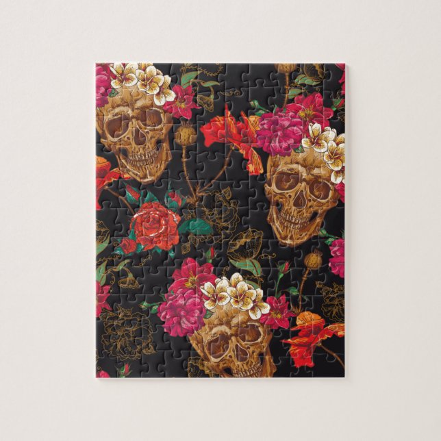 Halloween-Muster, Schädel, Rosen, gotisch, (Vertikal)