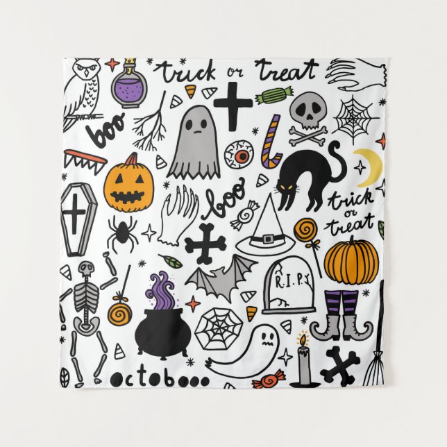 Halloween-Muster. Vintager Hintergrund Wandteppich (Vorderseite)