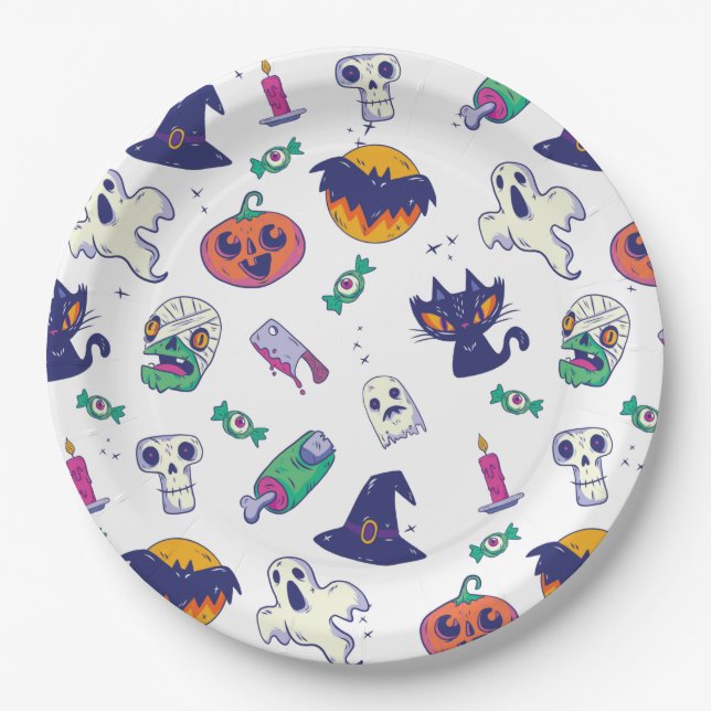 Halloween-Musterdekoration Pappteller (Vorderseite)