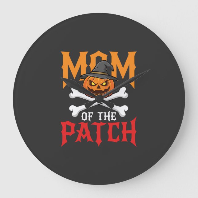Halloween-Mutter des Patch-Kürbis-Hexe Große Wanduhr (Vorderseite)