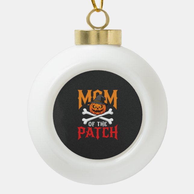 Halloween-Mutter des Patch-Kürbis-Hexe Keramik Kugel-Ornament (Vorderseite)