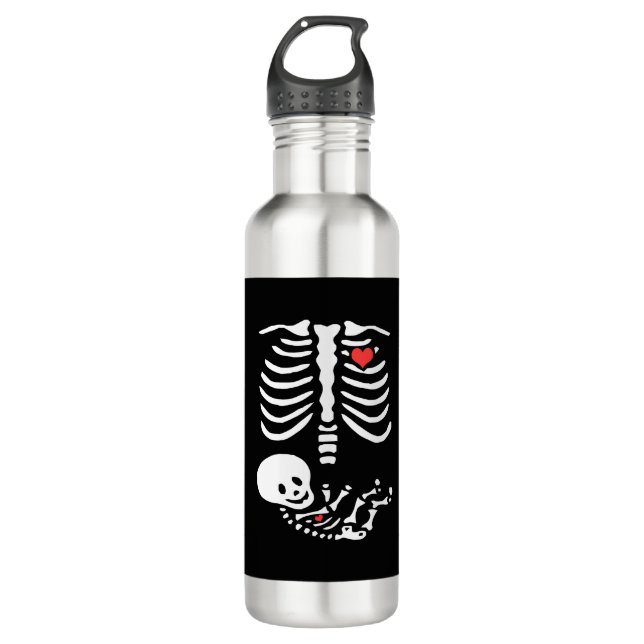 Halloween Müttershirt skelett Mutterschaft Edelstahlflasche (Vorderseite)