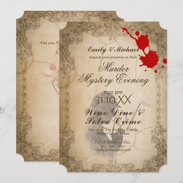 Halloween Mystery Party Vintage Kalligraphie Einladung (Vorne/Hinten)