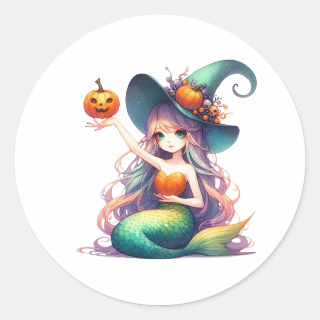 Halloween Mystical Mermaid Girl Runder Aufkleber (Vorderseite)