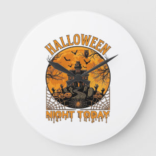 Halloween Nacht Heute Geisterhaus Kürbisse Eule Große Wanduhr