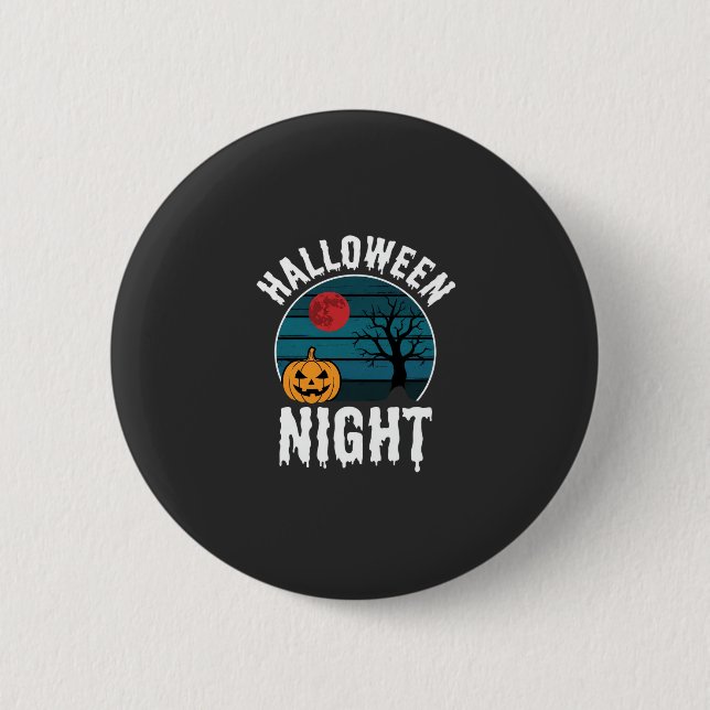 Halloween-Nacht-Kürbisbaum-Vektor Button (Vorderseite)