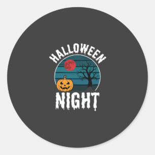 Halloween Nacht Kürbisbaum Vektor Runder Aufkleber