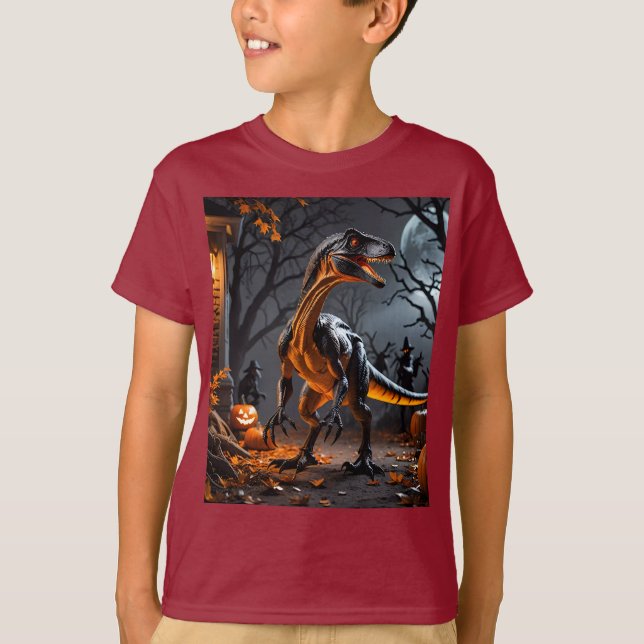 Halloween-Nacht mit Velociraptor T-Shirt (Vorderseite)