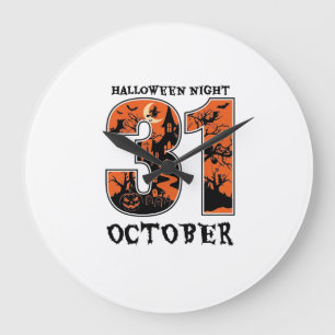 Halloween Nacht Oktober Spukhaus Hexe Kürbis Große Wanduhr