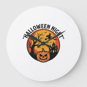 Halloween Nacht Vintage Gravur Gruselszene T-Shirt Große Wanduhr