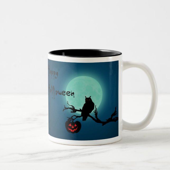 Halloween-Nachtkürbis-Eule Zweifarbige Tasse (Rechts)