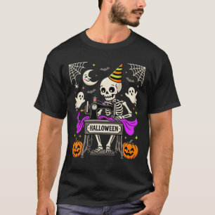 Halloween Nähen Skelett Gruseliger Geist Kürbis Nä T-Shirt