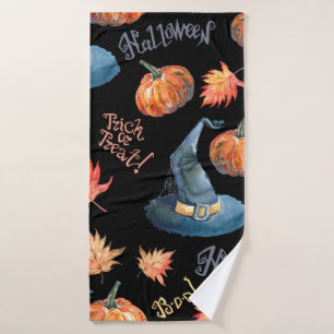 Halloween-nahtloses Muster mit Halbpenkürbis, Badehandtuch