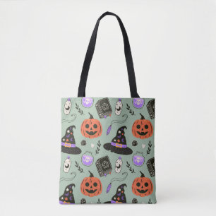Halloween nahtloses Muster mit Hexenhut, Kürbis  Tasche
