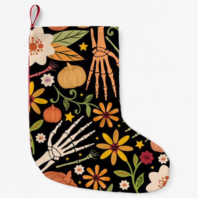 Halloween nahtloses Muster mit Knochen und Blumen  Kleiner Weihnachtsstrumpf (Vorderseite)