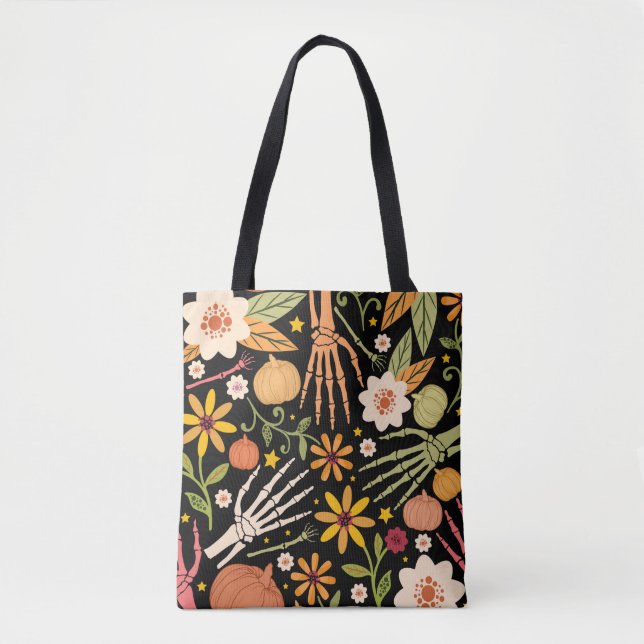 Halloween nahtloses Muster mit Knochen und Blumen  Tasche (Vorderseite)