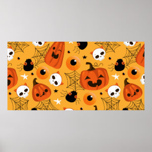 Halloween nahtloses Muster mit niedlichen Kürbis, Poster