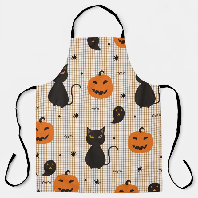 Halloween nahtloses Muster mit schwarzer Katze und Schürze (Vorderseite)