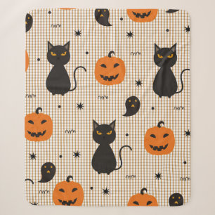 Halloween nahtloses Muster mit schwarzer Katze und Sherpadecke