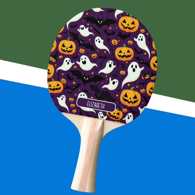 Halloween Name Bats Pumpkin Lila Pattern Luxus Tischtennis Schläger (Halloween Name Bats Pumpkin Purple Pattern luxury Ping Pong Paddle)