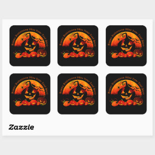 Halloween Name Jahr 20xx Glow Pumpkin Cat Web Quadratischer Aufkleber